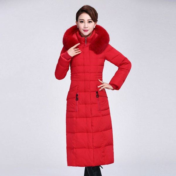 

2019 winter women white duck down jacket female real fur hooded outerwear coat ladies long casual thick warm down parkas a45, Black