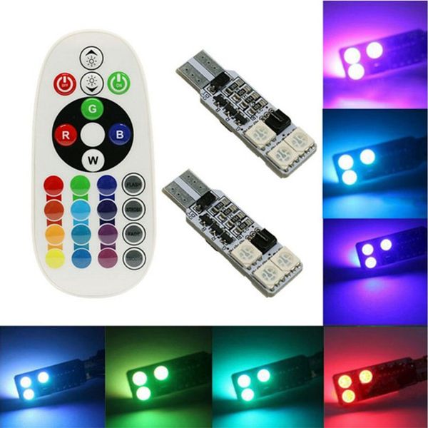 

2pcs t10 rgb smd led car wedge side clearance lights w5w 194 168 auto atmosphere lamp with remote controller interior light
