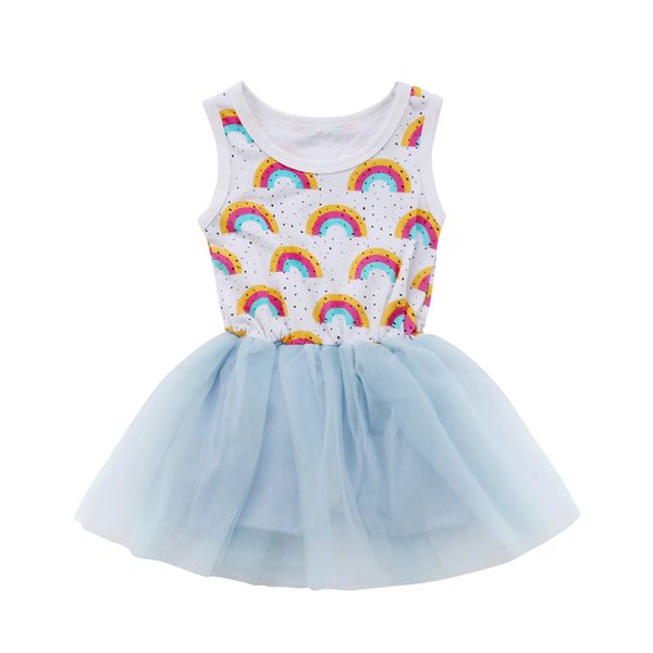 

summer toddler kids baby girl dress romper lace rainbow party pageant tutu dresses chiffon sundress, Red;yellow