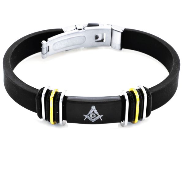 

fanssteel stainless steel punk vintage men womens jewelry asonry master mason masonic silicon band bracelet fsb00w50, Black
