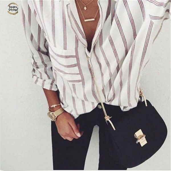 

striped new blouse women blusas loose slim fit long sleeve women's shirts fashion all match for women's blouses, White