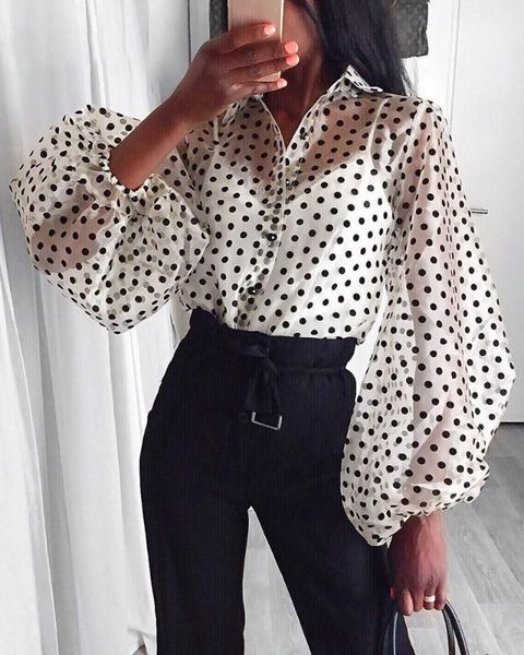 

new women mesh sheer blouse see-through button transparent white shirt female blusas lantern long sleeve blouse fashion pearl