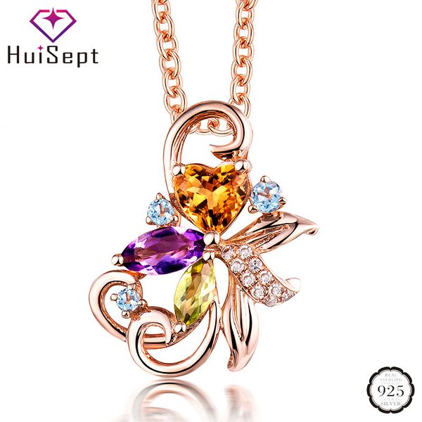 

huisept women necklace jewelry 925 silver ornaments with z gemstones flower shape pendant for wedding party wholesale