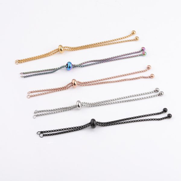 

100% stainless steel adjustable slider chain for bracelet silver/gold/rose gold/black metal 2 hole connector wholesale 20pcs, Golden;silver