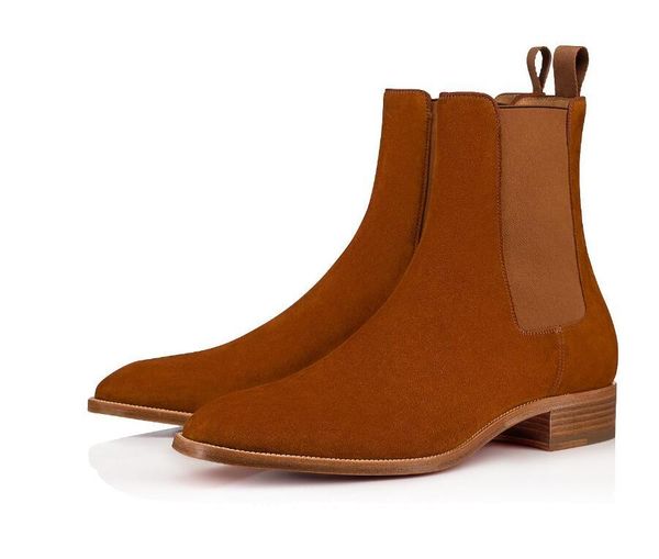 

classicgenuine leather ankle boots men slip on red bottom roadie flat man ankle boots women luxury designer outdoor red sole walking eu35-47, Black