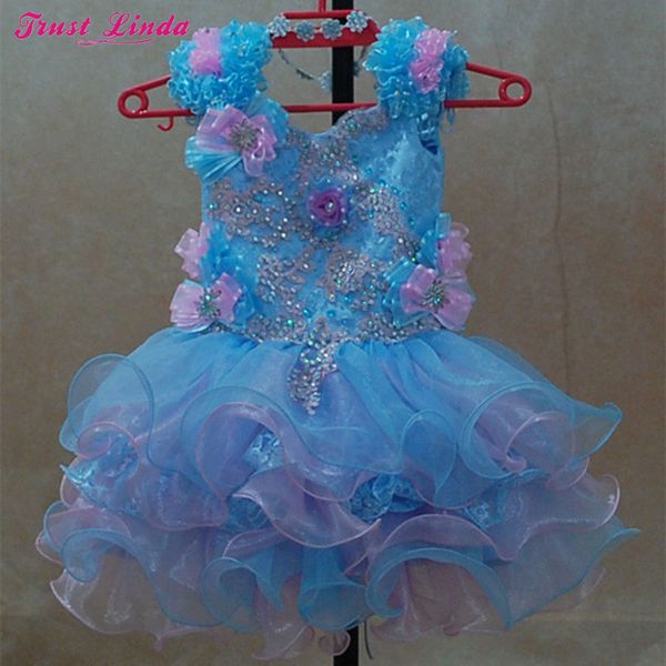 

real colorful cute organza flower girls dresses beads crystals bow toddler mini cupcakes ball gown little kids pageant dresses, Red;yellow