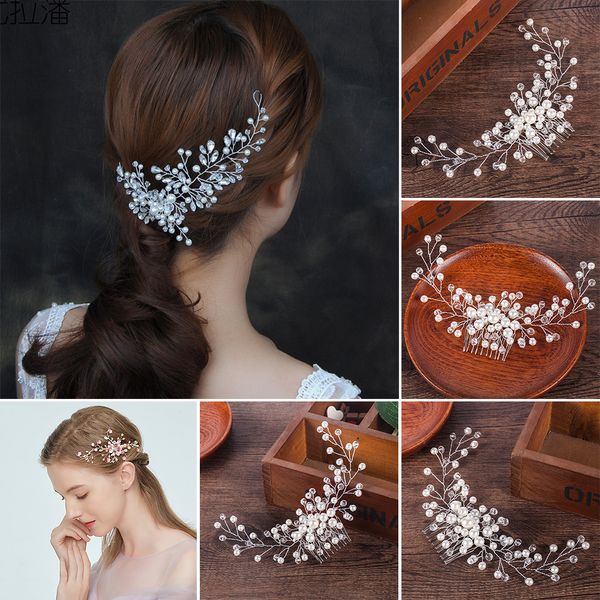 

1pc hairwear imitation pearls flower hair comb bridal tiaras crowns headpiece wedding bridal hair jewelry accessories for women, Golden;white