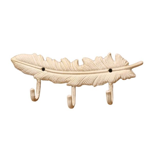 

1 pc wrought iron feather shaped hook clothing hat grocery storage hook key bag coat holder for home living room