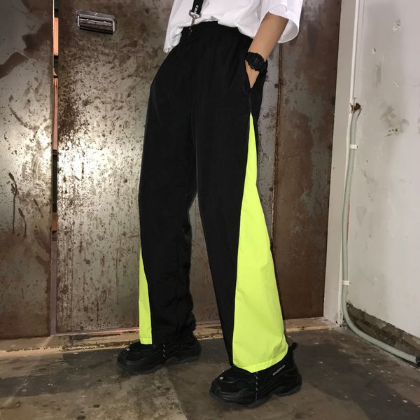 

2018 summer men's printing high street fashion spliced casual pants loose elastic waist black trousers joggers sweatpants m-xl