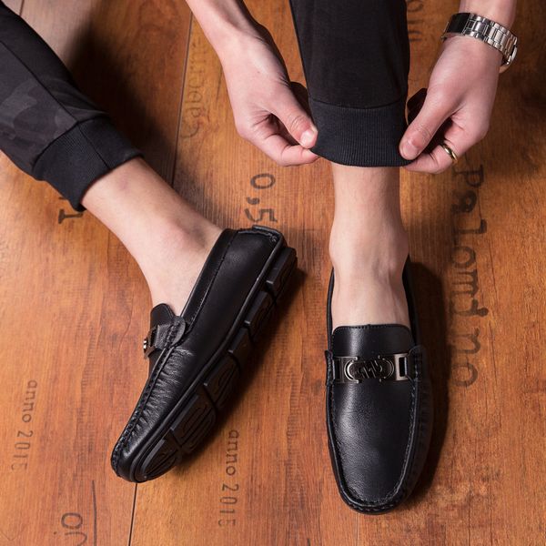 

2019 new style genuine leather england casual shoes men's autumn moccosins men's fashion shoes lazy outdoor casual shoe, Black