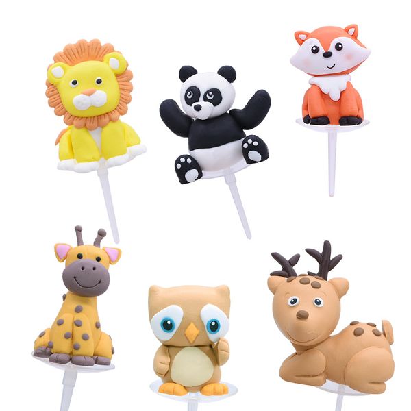 

1pcs party cake er cute cartoon animal decor creative ceramic process kids baby birthday party decoration wild animals cake