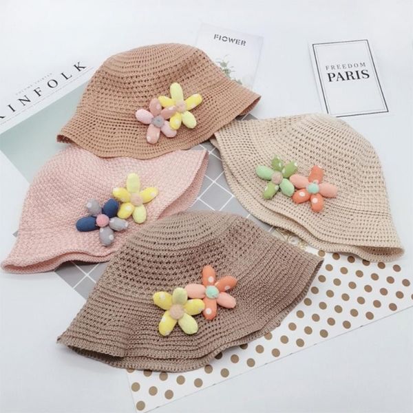 

breathable wide brim hat summer beach straw woven caps sun protection bucket cap handmade straw cotton hollow out for boy girls, Yellow