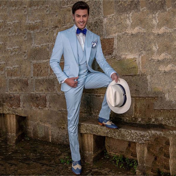 

italian blue men suits for wedding groom tuxedo peaked lapel men blazers groomsmen jacket 3piece slim fit terno masculino costume homme, Black;gray