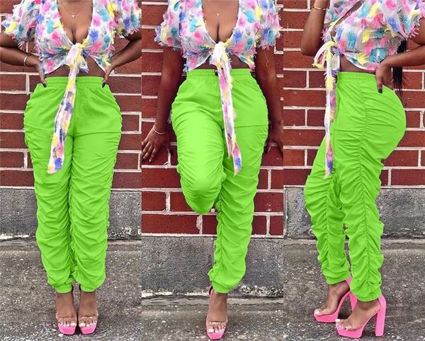 

womens designer pants middle waist with belt candy color womens stacked sweatpants pleated solid color skinny, Black;white