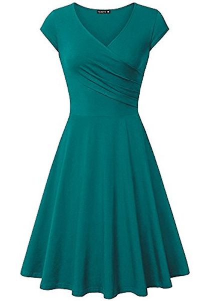 

thanth women's casual cap sleeve v neck fit and flare a line cocktail dress, Black;gray