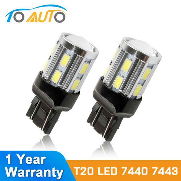 

2pcs t20 w21 5w 7443 led white led chip 12smd 5730 auto brake lights reversing lamp bulb car 7440 w21w bulbs drl 12v