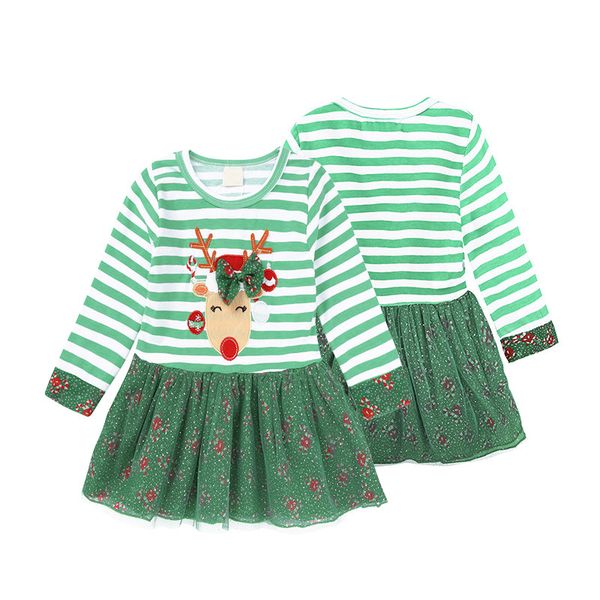 

princess dress for christmas party girls dresses deer embroidery print dress kids clothes long sleeve ball gown, Red;yellow