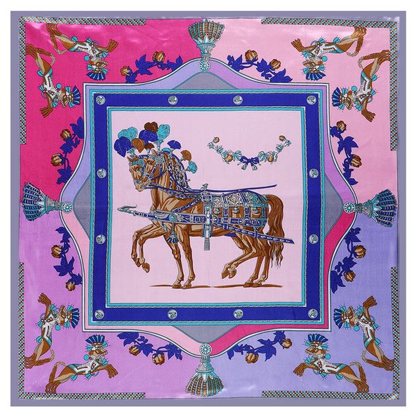 

shawls pobing horse print hijab women satin silk scarf shawl foulard femme square head scarves wraps 90*90cm, Blue;gray