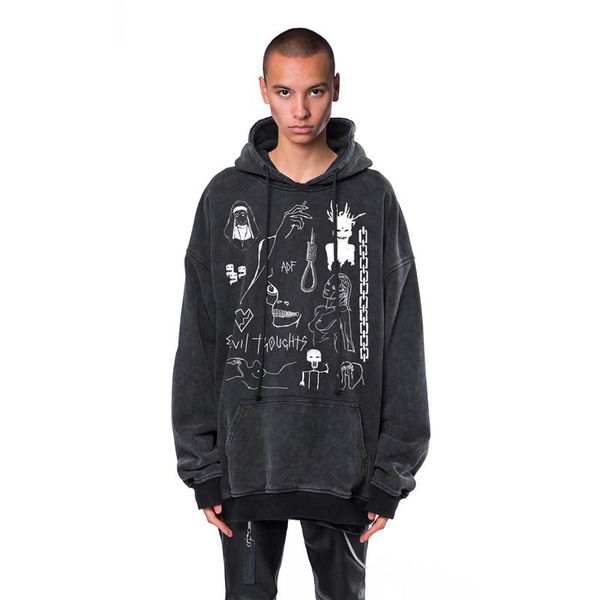 

fog mens designer hoodies graffiti printed autumn street style cool loose long sleeved hooded pullover sweatshirts fashion mens hoodies, Black