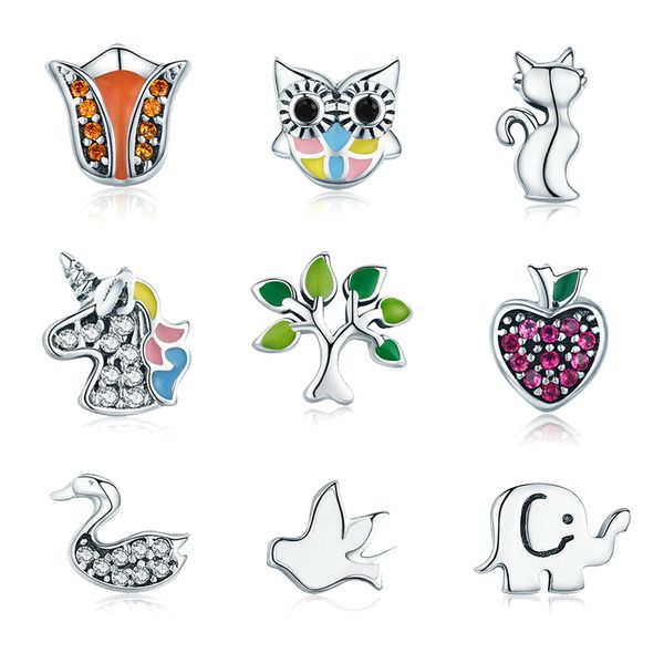 

bisaer 925 sterling silver licorne petite memories box floating charms for long necklace floating locket necklace jewelry collar, Bronze;silver