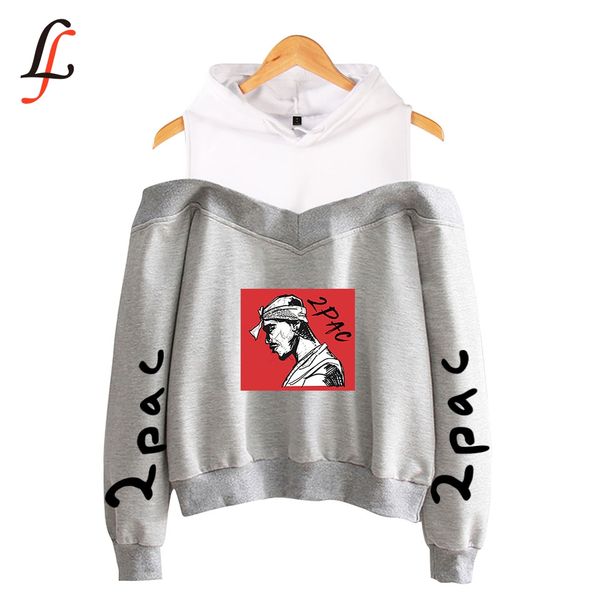

2pac harajuku letters lecky shoulder hoodies sling sweatshirt women sweatshirt kpop casual streetwear tracksuit, Black
