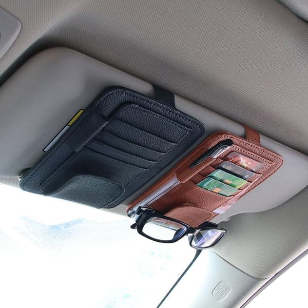 

auto car accessories sunglasses clip car sun visor card storage clip pu leather auto organizer card holder storage box
