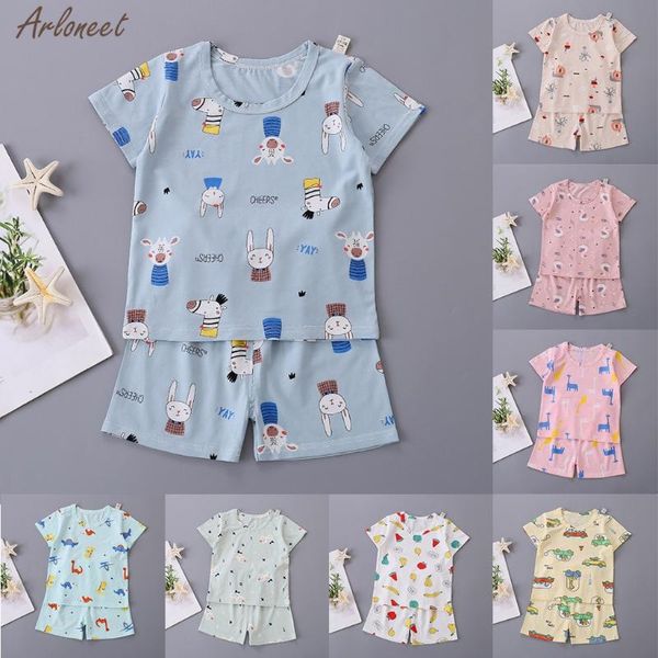 

children clothes baby outfits toddler kids baby girls boys girls cartoon tee shorts set pajamas outfits fashion new summer, White
