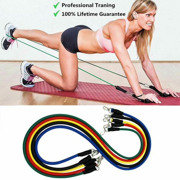 

us stock 11pcs/set exercises resistance bands latex tubes pedal body home gym fitness training workout yoga elastic pull rope equipment