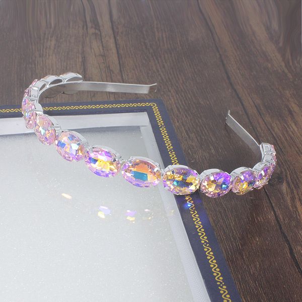 

Luxury Silver Fluorescent pink gray Oval Crystal Hairband Sparkly Rhinestone Baroque Headband For Fashion Women Hair Accessories