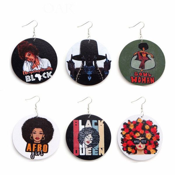 

fashion round wooden earrings colorful african female letter earring dangle afro head ear hook wood eardrop women jewelry statement gifts, Silver