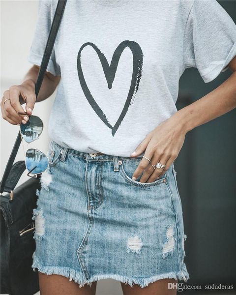 

сердце любовь печать женщина tshirt designer summer с коротким рукавом magliette сыпучей ткани вскользь донна тройники, White