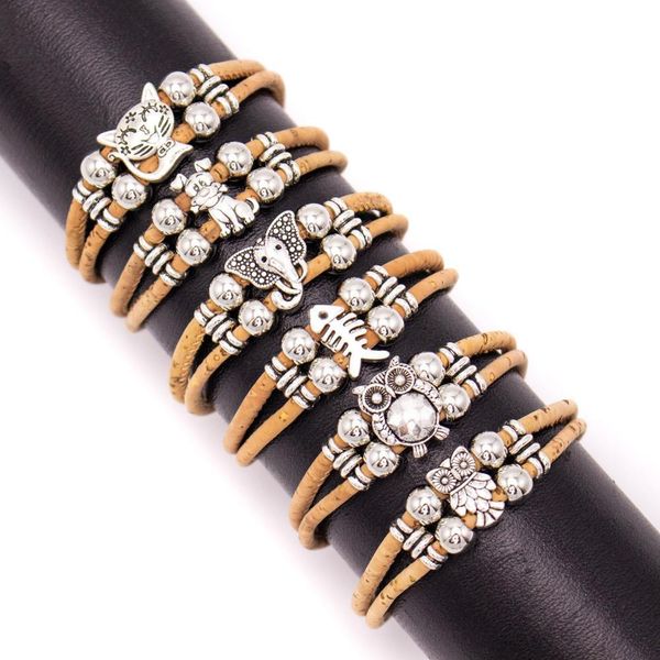 

пробка натуральная с бисером ручной дружбы браслет регулируемые br-444-mix-6, Black