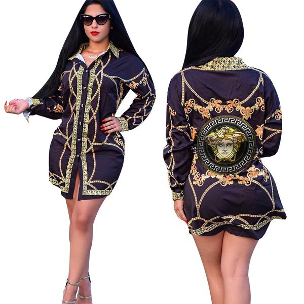 

Dresses Long Sleeve V-Neck Dress Loose Printed Casual Dress For Women Black Ladies Shirt Dresses Vestido