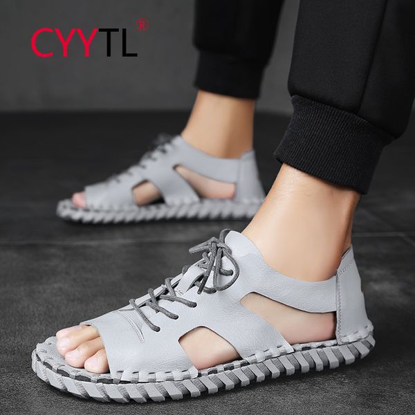 

cyytl fashion lace-up men sewing sandals open toe casual shoes outdoor beach water slippers male comfort sandalia masculina, Black
