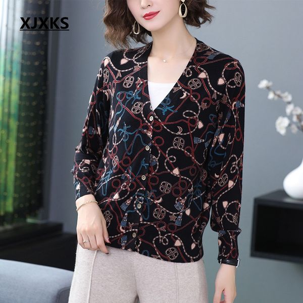 

women's knits & tees xjxks print cardigan 2021 women spring knittted coats fashion loose casual long sleeve sweater reactive printing c, White