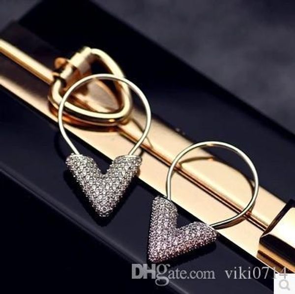 

v diamond ear ring earrings fs123, Golden;silver