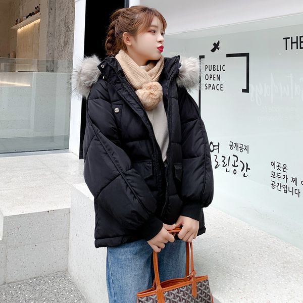 

2020 new fashion women winter jacket coats with fur collar warm hooded female womens winter coat long parka outwear camperas, Black
