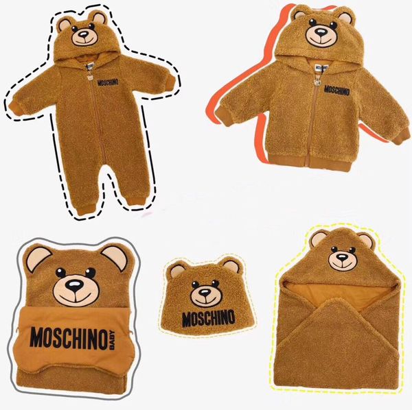 

New born baby autumn winter hat and blanket kid fleece jump uit baby cute clothing et, Blue