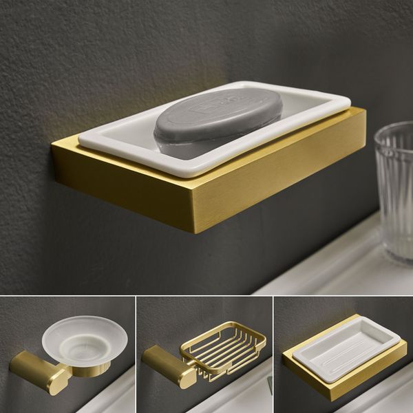 

creative brushed gold soap dish holder space aluminum soap tray holder soap box drain toilet ceramic dishes bathroom accessories