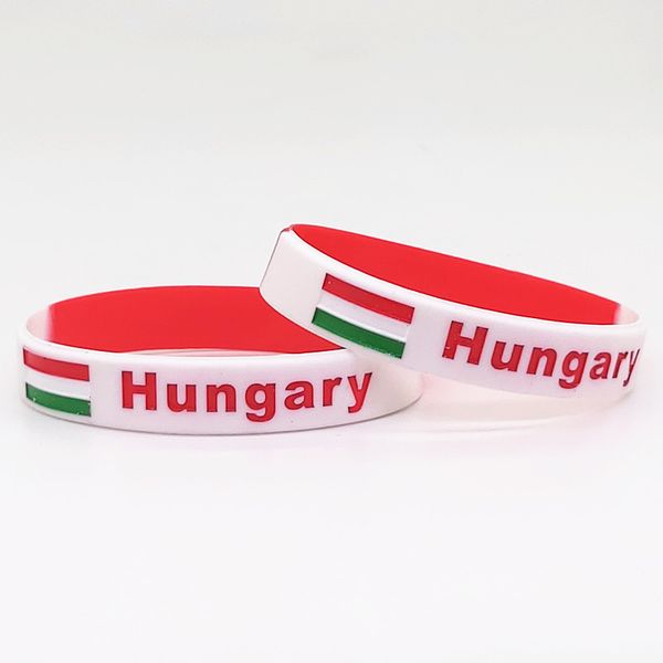 100pcs Bandeira Hungria Silicone Engrave Pulseiras Pulseira Cuff País Rubber Homens Mulheres Esporte Wrist Strap Bangle Acessórios