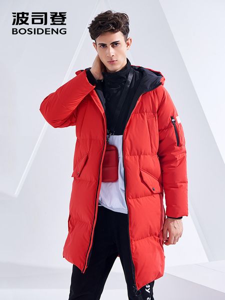 

bosideng men's down jacket mid-long young hooded waterproof warm thicken b80142549ds, Black