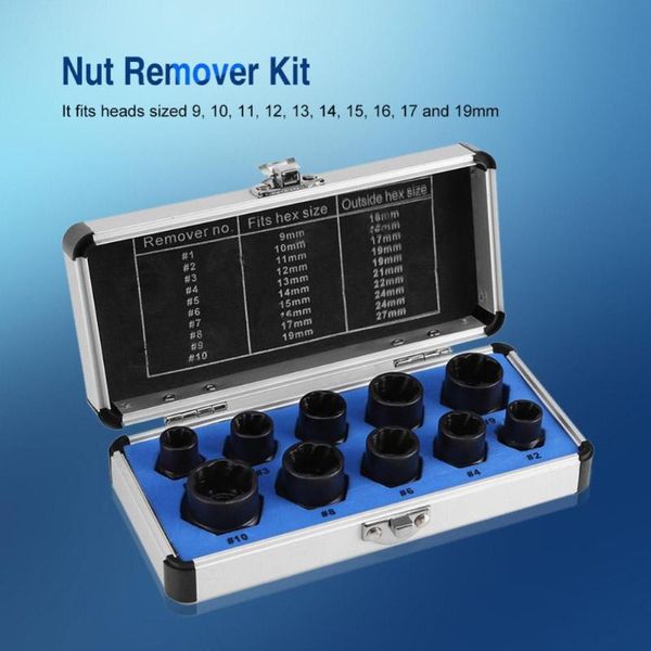 

professional hand tool sets 10pcs 9-19mm damaged nut bolt remover kit stud extractor broken screw tools set threading