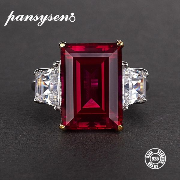 

pansysen 100% 925 серебряных украшений натуральный рубин gemstone ювелирные кольца мода женщин палец кольцо партии обручальное подарков разм, Slivery;golden
