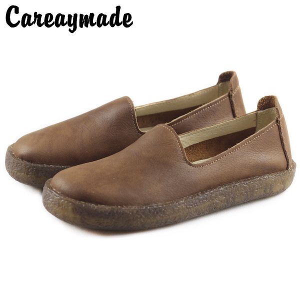 

careaymade-удобная сухожилия мягкой подошвой бездельник обувь женщина из натуральной кожи на плоской подошве для отдыха ботинки винтаж fltas, Black