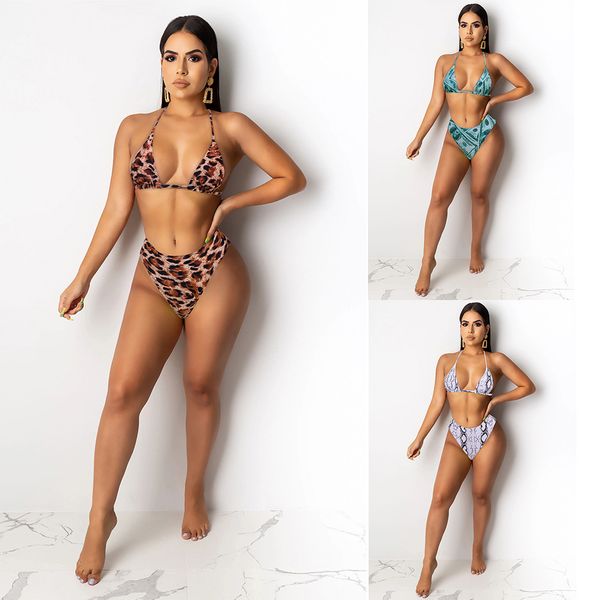 

2020 spring new leopard print beach bikini two-piece swimsuit female split beach print leopard print split swimsuit bikini two-piece, White;black