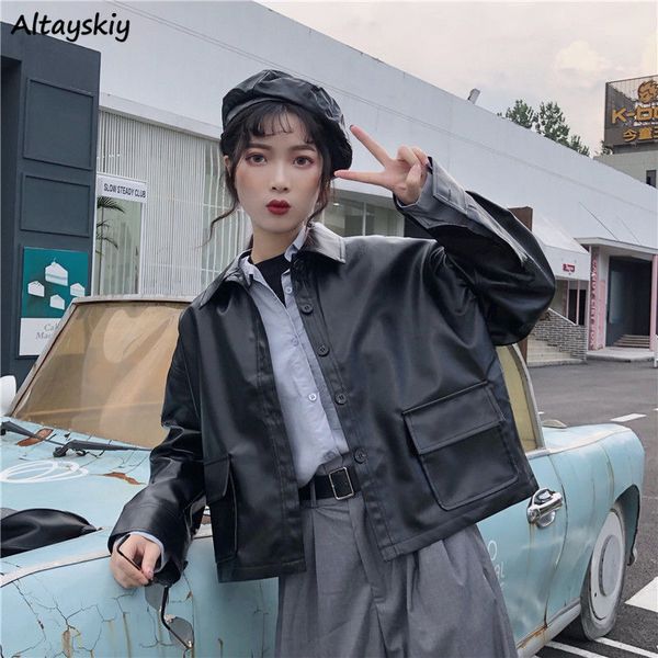 

women's jackets womens harajuku fashion loose chic simple women basic outerwear females casual coats daily solid female jacket trendy, Black;brown