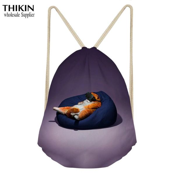 

thikin funny cat play game pattern teenage girls drawstring bag fashion casual backpack woman travel bag boys sneaker custom