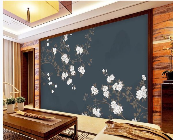carta da parati moderna per soggiorno Nuovo cinese stile vintage prugna arte parete di fondo