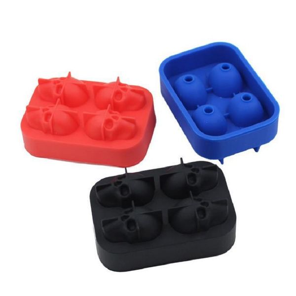 Cabeça Do Crânio 3D Ice Cube Mold 4 Grids Em Forma de Crânio Uísque Vinho Cubo De Gelo Criador De Bandeja De Chocolate Molde Bar Fontes Do Partido