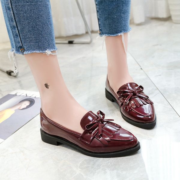 

new bow tassel womens flats shoes pointed fashion student oxford shoes for women zapatos de mujer platform, Black